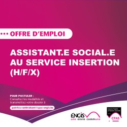 OFFRE EMPLOI : Assistant(e) social(e) au Service Insertion (H/F/X)